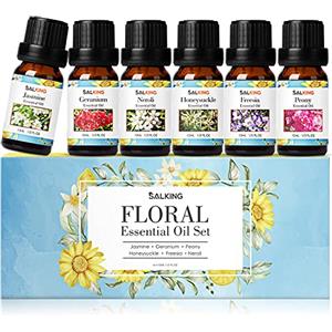 SALKING Fiori Oli Essenziali per Diffusori, SALKING Set di Olio Essenziale Puri candele fai da te, Massaggi, Aromaterapia, Caprifoglio, Fresia, Peonia, Gelsomino, Geranio, Neroli, 6x10ml