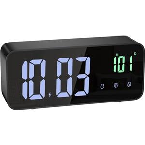 Dyaucwpo Sveglia Digitale, Sveglia da Comodino con LED Grande Schermo, Orologio da Parete, Sveglie a Specchio Portatile, 3 Sveglie Modello Snooze, 12/24 Ore, 2 Livelli di Luminosità, USB Ricaricare