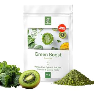 GREENORA Polvere di Spirulina, Spinaci, Zenzero, Cavolo Riccio, Mango e Kiwi per Smoothie. Frutta e Verdura Liofilizzata 100% Naturale. Vegan. 100g