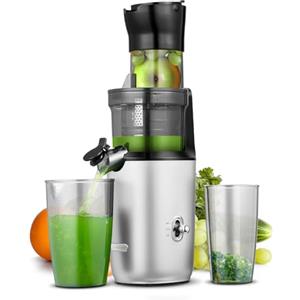 AMZCHEF Estrattore Frutta E Verdura Per Tutta La Frutta 80MM - Estrattore A Freddo Frutta E Verdura Con 80MM Scivolo Alimentare, Coclea Potenziata, Filtro A Doppio Strato, Motore Silenzioso (Grigio)