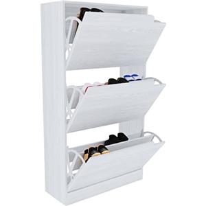 Arreditaly Scarpiera Portascarpe 3 Ante In Legno MDF Da Ingresso Salvaspazio A Ribalta Design Con Maniglie A Scomparsa Doppia Profondità Slim Soggiorno Casa Camera Ufficio 115 x 24 x 63 Cm (White)