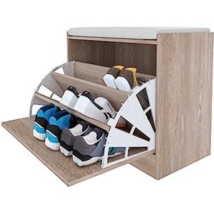Arreditaly Panca Portascarpe Scarpiera Da Ingresso Piccola Salvaspazio Con Cuscino Anta A Ribalta Seduta Imbottita In Ecopelle Tripla Profondità Soggiorno Casa Camera Ufficio 60 x 30 x 48 Cm (Rovere)