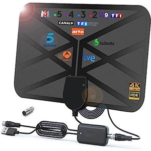 POCHY 36DBI Antenna TV Interna, 200 km Digitale Antenna DVB-T DVB-T2 con Amplificatore Segnale e Cavo per VHF UHF 1080P 4K FM