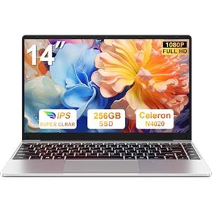 bvate 2025 Newest PC Portatile 14 Pollici Notebook Laptop Win 11 256 GB ROM Celeron N4020 WiFi 5 upto 2.8 GHz Supporta l'espansione SSD 1TB 4.2 USB HDMI Tastiera Italiana Membrana Mouse Senza Fili-Sliver