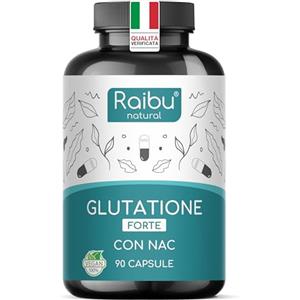 RAIBU Glutatione Forte Ridotto - L-Glutatione con NAC, Acido Alfa-Lipoico & L-Glicina - Antiossidante, Bioattivo, Ottenuto per Fermentazione - 250 mg per Capsula - 90 Capsule Vegane, Senza Additivi, Raibu