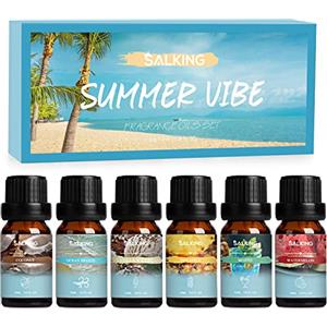 SALKING Oli Essenziali Estate per Diffusori 6x10ml, Set di Olio Essenziale Puri per Aromaterapia - Cocco, Ananas, Anguria, brezza marina, Mojito, Gelato alla vaniglia