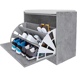 Arreditaly Panca Portascarpe Scarpiera Da Ingresso Piccola Salvaspazio Con Cuscino Anta A Ribalta Seduta Imbottita In Ecopelle Tripla Profondità Soggiorno Casa Camera Ufficio 60 x 30 x 48 Cm (Grigio Cemento)
