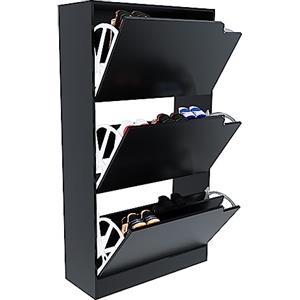 Arreditaly Scarpiera Portascarpe 3 Ante In Legno MDF Da Ingresso Salvaspazio A Ribalta Design Con Maniglie A Scomparsa Doppia Profondità Slim Soggiorno Casa Camera Ufficio 115 x 24 x 63 Cm (Black)