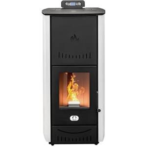 STUFE A PELLET ITALIA New York 24 Kw - Stufa a Pellet Idro Produce Calore e Acqua Calda Efficienza 92% Scalda 180m² Autonomia 22H Programmabile Garanzia 24 Mesi Bianco