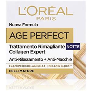 L'Oréal Paris Crema Viso Notte Anti-Età, Per Pelli Mature, Pelle Più Compatta e Levigata, Macchie dell'Età Ridotte, Con Peptidi di Micro-Collagene e Niacinamide, Age Perfect Collagen Expert, 50 ml