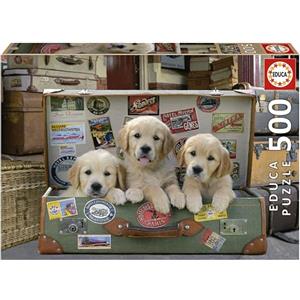 Educa - Puzzle 500 pezzi per adulti | Cuccioli nei bagagli. Pezzi perfettamente finiti e sicuri per i bambini. Misura montata: 48 x 34 cm. Include colla fix Puzzle. Da 11 anni (17645)