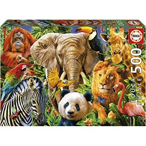 Educa - Puzzle da 500 pezzi per adulti e bambini | Collage Wild Animals | Misura: 48 x 34 cm. Include colla fix puzzle. + 11 anni (19550)