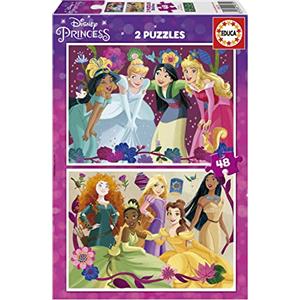 Educa - Disney Princess | Set di 2 puzzles per bambini con 48 pezzi. Misura una volta montato: 28 x 20 cm. Composto da grandi pezzi perfettamente finiti. Raccomandato da 4 5 6 anni (19675)