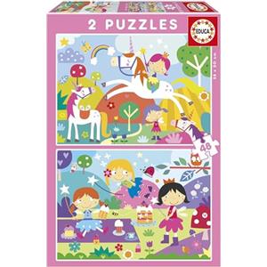 Educa - Fantasy World. Set di 2 puzzle con 48 pezzi ciascuno composto da pezzi di grandi dimensioni perfettamente finiti in modo che la sua manipolazione sia semplice e sicura (19993)