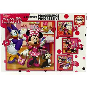 Educa - 4 puzzles progressivi di cartone per bambini | Minnie. Misura: 16 x 16 cm. 4 puzzle da 12/16/20 e 25 pezzi ciascuno. A partire dai 3 anni (17630)