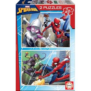 Educa - Puzzle di cartone con 48 pezzi per bambini | Spider-Man. Set di 2 puzzle da 48 pezzi ciascuno. Dimensioni approssimative del puzzle: 28 x 20 cm. A partire dai 3 anni (18099)