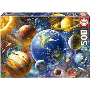 Educa - Puzzle da 500 pezzi per adulti e bambini | Sistema solare. Misura : 34 x 48 cm. Include colla fix puzzle. Consigliato a partire dai 14 anni (18449)
