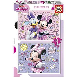 Educa - Minnie | Set di 2 puzzles per bambini con 48 pezzi. Misura approssimativa una volta montata: 28 x 20 cm. Composto da grandi pezzi perfettamente finiti. Raccomandato da 4 5 6 anni (19674)