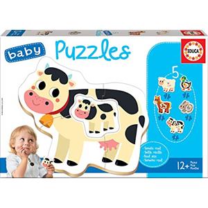 Educa - Puzzle di animali della fattoria per bambini. Set di 5 puzzle progressivi per bambini da 2 a 4 pezzi. Da 12 mesi (17574)