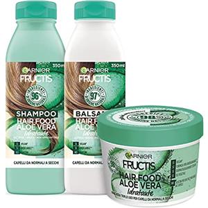 Garnier Fructis Hair Food Aloe Idratante, Kit con Shampoo, Balsamo e Maschera per Capelli da Normali a Secchi, Fino al 98% di Ingredienti di Origine Naturale, Senza Siliconi