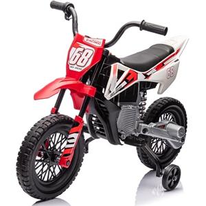Mondial Toys Moto Elettrica per Bambini 12V Super Cross Enduro 3-6 Anni con 2 Potenti Motori Acceleratore a Manopola Ruote Grandi Battistrada Bluetooth Musica Sospensioni Rotelle Batteria Trasportabile Rosso