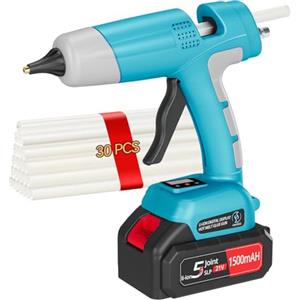 HHYSSG Pistola per colla a caldo senza fili 100w LED Display digitale Pistola per colla industriale a caldo con batteria al litio Scuola fai da te Casa Industriale Blu
