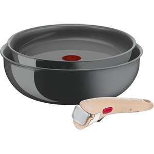 Lagostina Ingenio Vivissima, Set Padella 24cm e Wok 26cm in Ceramica Antiaderente con Manico Rimovibile Beige, 100% Alluminio Riciclato e Tecnologia Thermo-Signal, per Tutte le Fonti di Calore