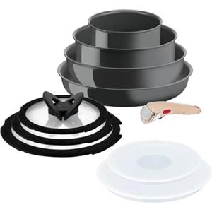 Lagostina Ingenio Vivissima, Set 10 Pezzi in Ceramica Antiaderente con Manico Rimovibile, 100% Alluminio Riciclato con Tecnologia Thermo-Signal per Tutte le Fonti di Calore Inclusa Induzione