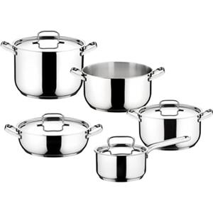 Lagostina Sfiziosa, Set di 9 Pentole con Fondo Lagoseal Plus per Tutti i Piani Cottura, Rivestimento in Acciaio Inox per Rapido Riscaldamento e Cottura Uniforme, Design Elegante di Lunga Durata