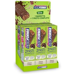 PESOFORMA - BARRETTE - Pasto sostitutivo controllo del peso - Golose barrette proteiche Choco Crispy - Con vitamina B12, vitamina C, vitamina D, vitamina E, magnesio - Pack da 6 (12 barrette)