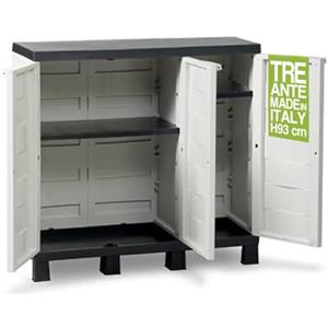 BAKAJI Mobile Armadio in Polipropilene da Esterno ed Interno, Mobiletto Armadietto con 3 Ante Resistente agli UV e Ripiano regolabile, Ideale Giardino, Balcone, Bagno, Ufficio (Basso 3 Ante)