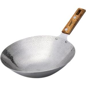 perfk Wok Padella Stir Fry Pan Antiaderente Maniglia antiscottatura Cucina Appesa Stoccaggio Piastra Multiuso in Acciaio Inossidabile Wok Cinese, 26 Cm