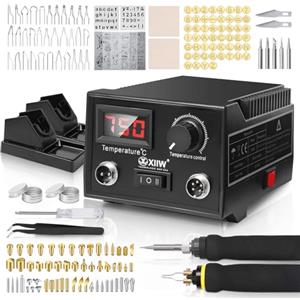 XIIW Set da 100 W, 165 pezzi, per pirografia e saldatore, 5 punte per saldatura e 2 penne, bruciatori a legna per legno, pelle e sughero, temperatura massima 750 °C