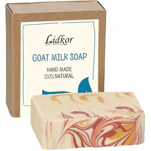 LIDKOR Sapone Mani e Corpo Idratante al Latte di Capra & Olio di Cocco 100g - Sapone con Latte Detergente Viso & Olio di Ricino - Cura del Viso Anti Acne - Sapone Viso Naturale per Uomo e Donna