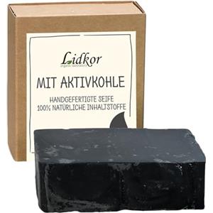 LIDKOR Sapone Mani e Corpo Nero con Carbone Attivo 100g - Cura Nutriente & Detergente per Pelle Grassa e Impure con Olio di Ricino e Cocco - Sapone Antibatterico - Detergente Viso Contro Punti Neri
