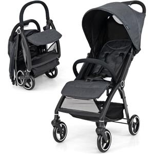 LIFEZEAL Passeggino Ultraleggero per Bambini 0-36 Mesi, Passeggino Compatto da Viaggio a Ombrello, per Aereo, Pieghevole, Regolabile, con Cintura di Sicurezza, Ruote, Freno, Parasole, Cesto (grigio)