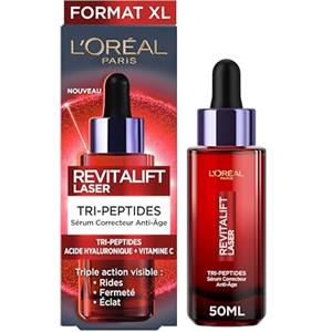 L'Oréal Paris Siero Tri-Peptidi Anti-Età Revitalift Laser, Per Tutti i Tipi di Pelle, Pelle Idratata ed Elastica, Arricchita con Acido Ialuronico e Vitamina C, Maxi Formato 50ml