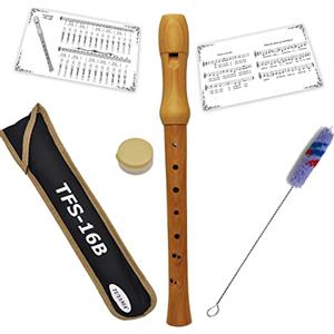 Tuyama® TFS-16B Flauto Dolce Soprano in Acero - Diteggiatura Barocca - Flauto Dolce in Legno con Tabella delle Diteggiature e Esempi Musicali