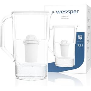 Wessper Caraffa Filtrante con Contatore a LED, 3,3 Litri, caraffa filtro acqua con Filtro Classic, Filtri a carboni attivi, Compatibile con i filtri brita Classic - Bianco