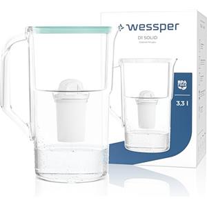 Wessper Caraffa Filtrante con Contatore a LED, 3,3 Litri, caraffa filtro acqua con Filtro Classic, Filtri a carboni attivi, Compatibile con i filtri brita Classic - Menta