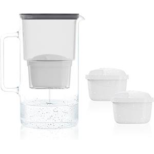 Wessper Caraffa Filtrante Vetro da 2,5 L + 2 Cartucce, Compatibile con Filtro Brita Maxtra, Maxtra+, Brocca Filtrante Aqua BPA Free - Nero