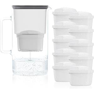 Wessper 3-in-1 Caraffa Di Vetro Filtrante Per L'acqua 2.5l Con Sistema Di Filtro, 10x Cartucce Di Filtrazione, Nero