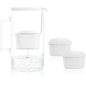 Wessper Caraffa Filtrante Vetro da 2,5 L + 2 Cartucce, Compatibile con Filtro Brita Maxtra, Maxtra+, Brocca Filtrante Aqua BPA Free - Mento