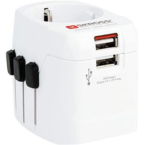 SKROSS | 1.302460 | PRO Light USB | Adattatore Universale da Viaggio a 2 e 3 Poli e con 2 Prese USB | Tensione e Potenza: 100V - 630W / 250V - 1575W - Protezione Anti Scossa