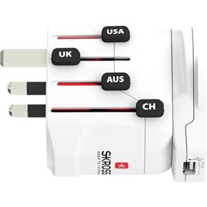SKROSS | 1.302539 | PRO - World & USB 2 in 1 - Adattatore Universale da Viaggio da e per Tutto il Mondo - Tensione e Potenza: 100V - 700W / 250V - 1750W - USB da 2,4A - Protezione Antiscossa