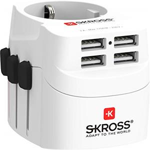 SKROSS | 1.302461 | Pro Light USB (4xA) | Adattatore Universale da Viaggio 2 e 3 poli con 4 porte USB da 4.8 A. Tensione e Potenza: 100V-700W/250V-1750W. Adatta a PC e Asciugacapelli