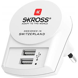 SKROSS | 1.302421 | Euro USB Charger (2xA) | Caricabatterie - Caricatore a 2 Porte USB 2.4 A, Caricatore da Parete Spina Italiana - Voltaggio 100 V - 250 V