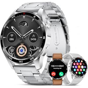 FOXBOX Militare Smartwatch Uomo,120+ Modalità Sportive Chiamata Bluetooth Calorie Frequenza Cardiaca Pressione Sonno per Android ios Argento Marrone
