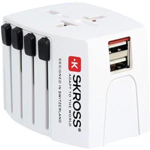 SKROSS I 1.302963 I MUV USB I Adattatore Universale da Viaggio + 2 Prese USB I Voltaggio e Potenza 100V - 250W / 250V - 625W - Protezione Anti Scossa