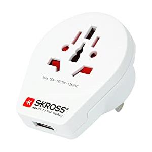 SKROSS | 1.500268 | Adattatore Universale da Mondo a USA con Presa USB A: 5V /2,4A - Tensione e Potenza 100V - 1500W / 250V - 3750W - Protezione Anti Shock